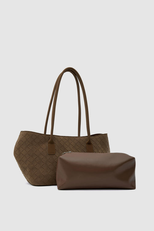 Aldebaran Suede Tote Bag in tan, view 2 – Nouva
