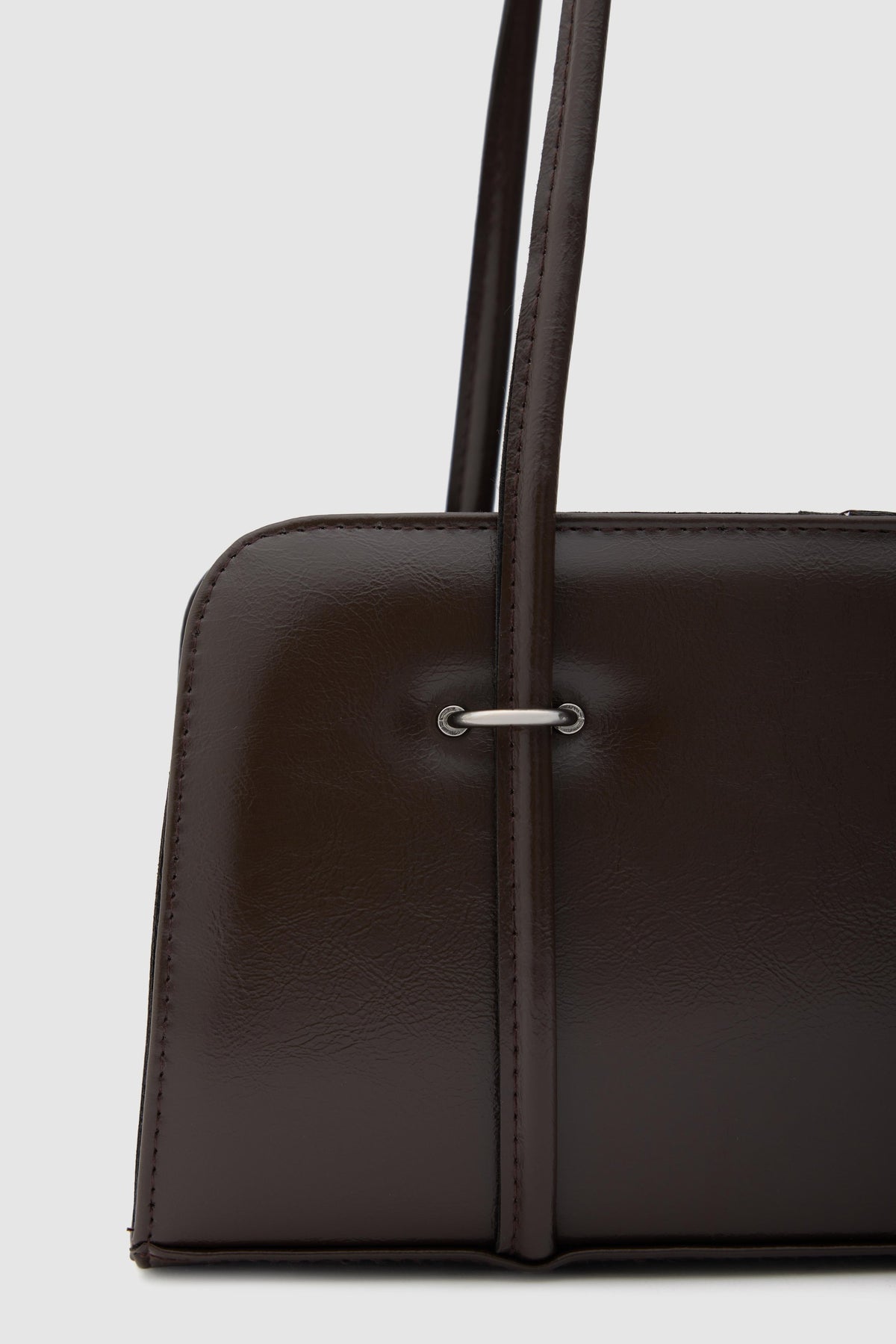 Badr espresso brown baguette bag with metal detail, view 3