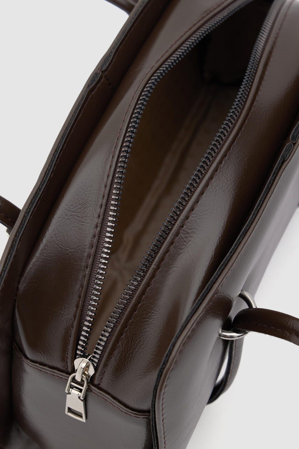 Badr espresso brown baguette bag with metal detail, view 4