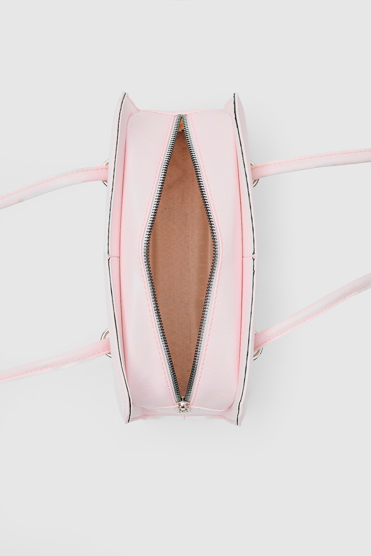 Badr powder pink baguette bag with metal detail, view 6