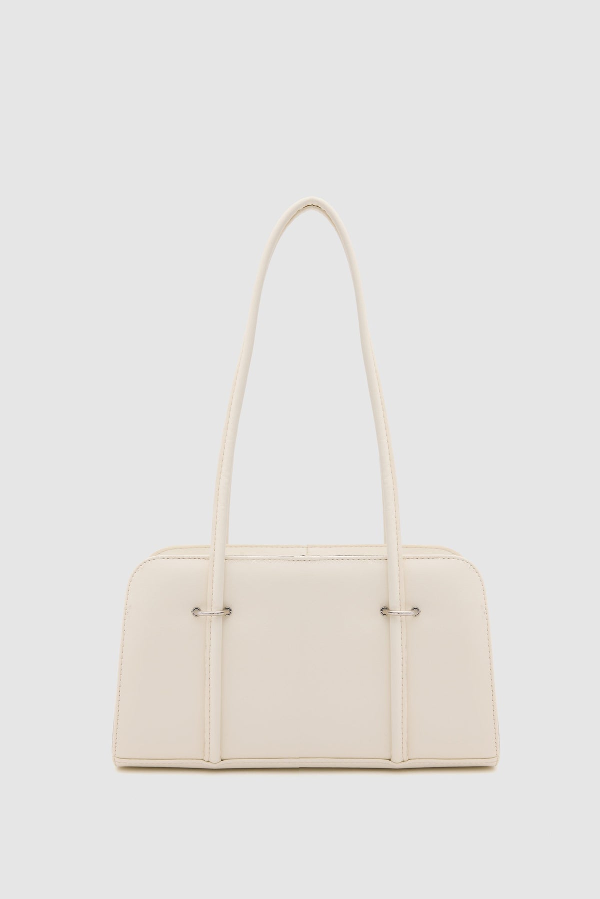 Badr Metal-Detail Baguette Bag in cream, women's mini shoulder bag