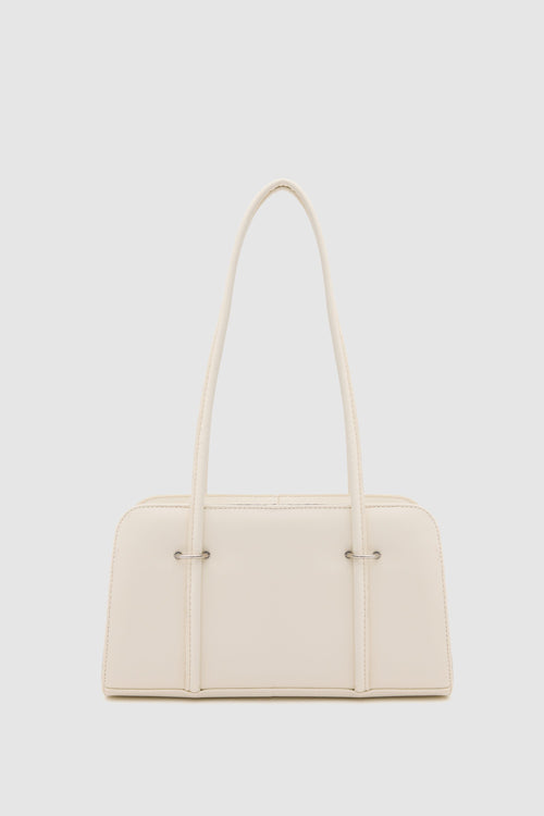 Badr Metal-Detail Baguette Bag in cream, women's mini shoulder bag