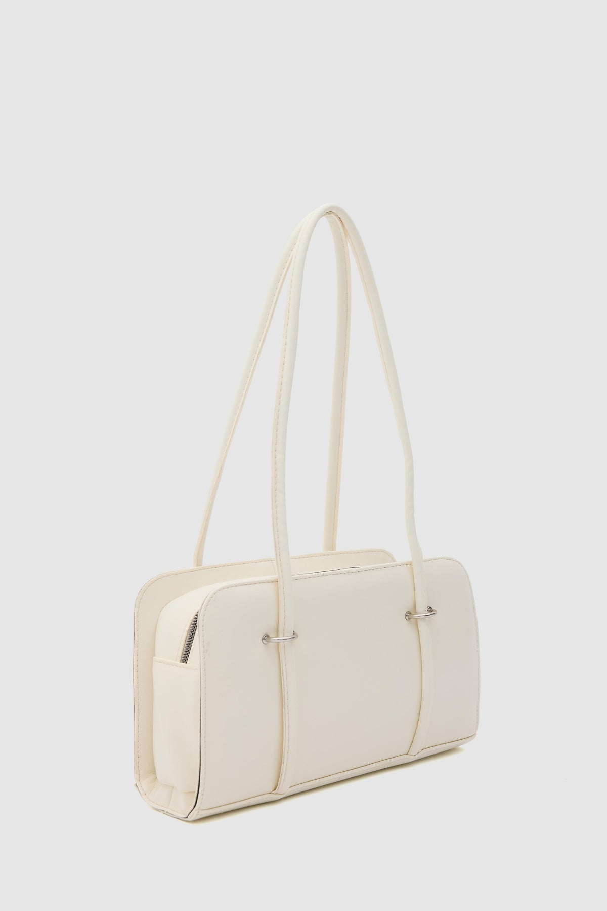 Badr cream baguette bag with metal detail, view 2
