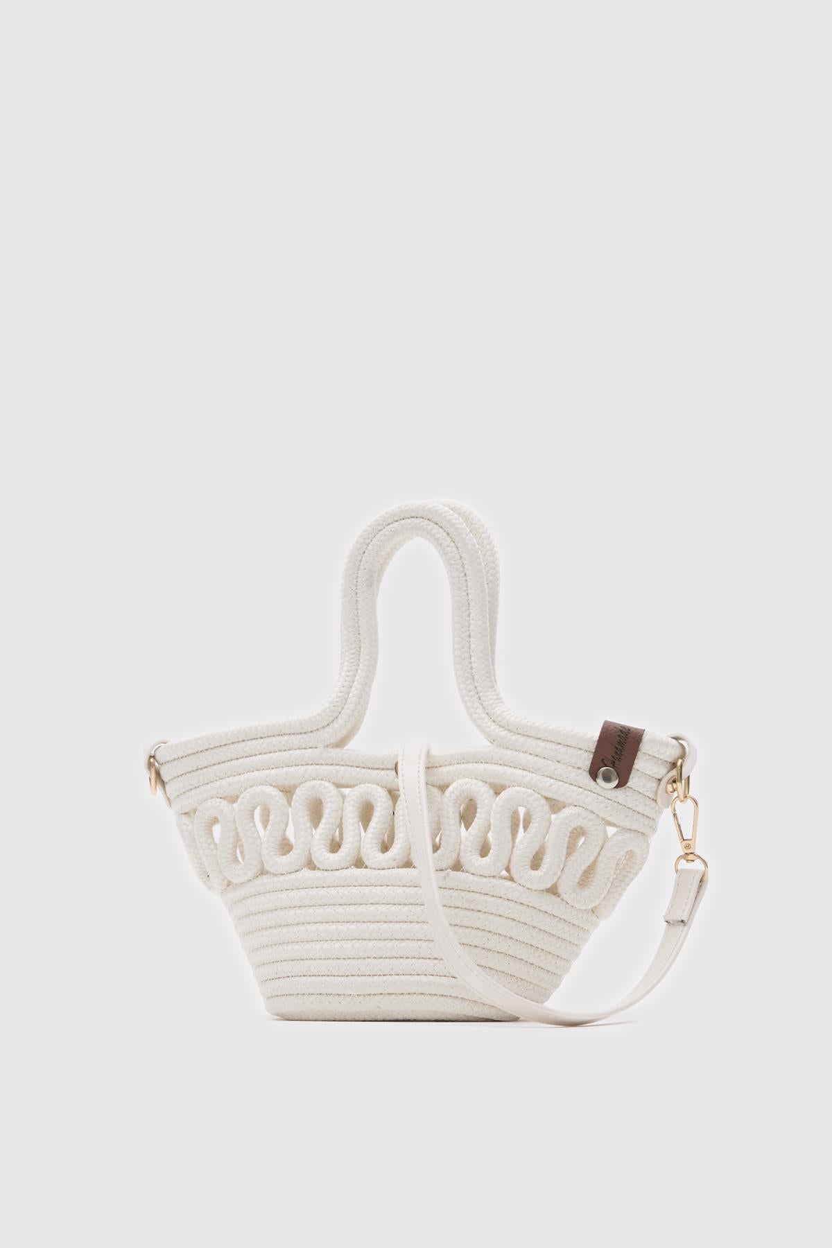 Kawkab Mini Straw Crossbody Bag in cream, view 2 – Nouva