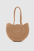 Najma Straw Shoulder Bag in taupe – women's straw shoulder bag by Nouva