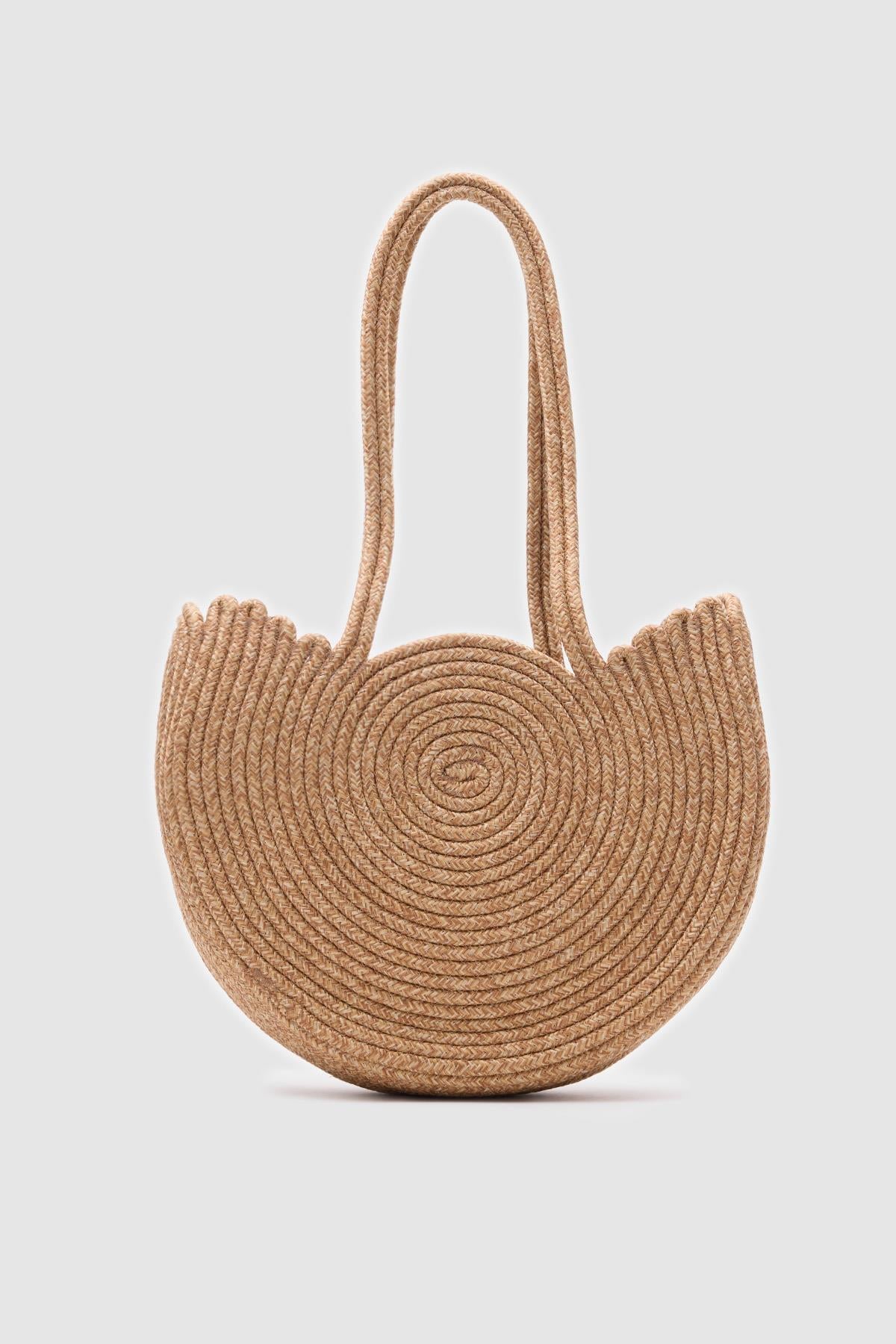 Najma Straw Shoulder Bag in taupe – women's straw shoulder bag by Nouva