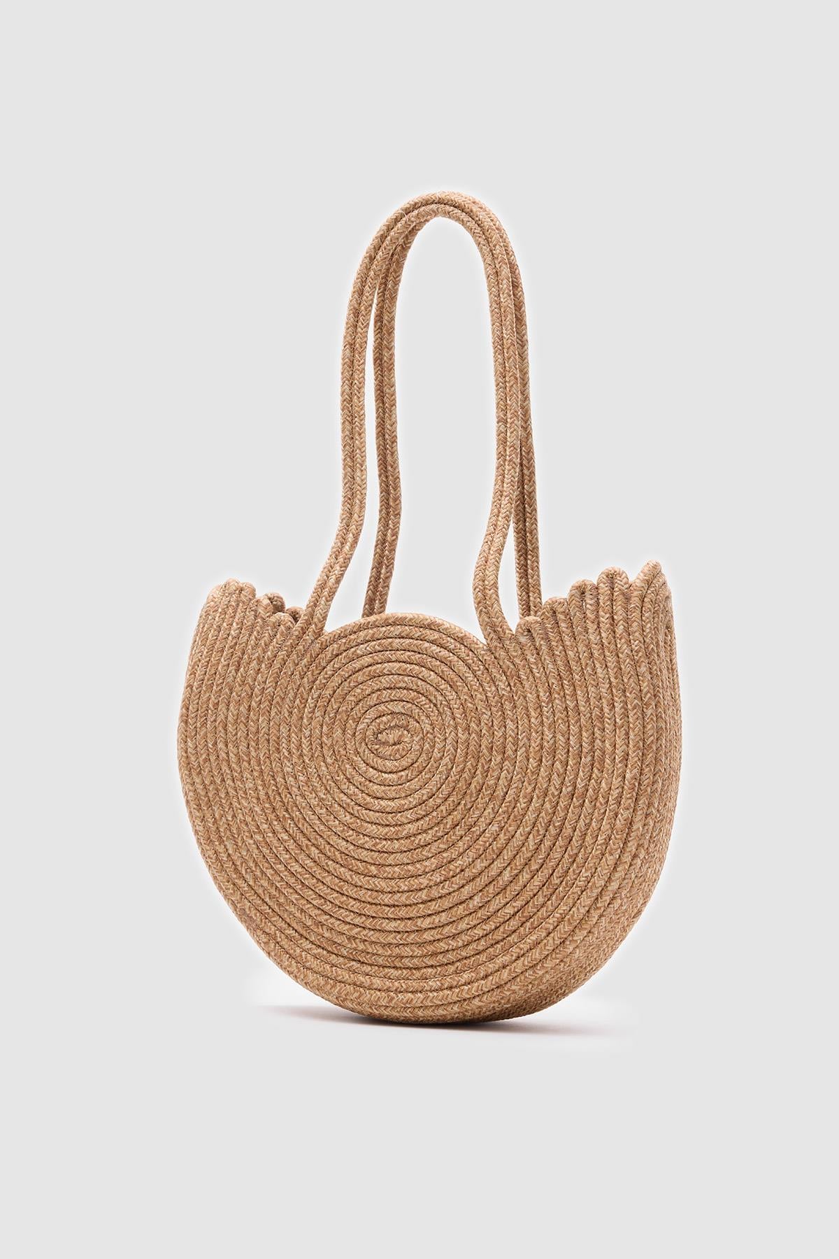 Najma Straw Shoulder Bag in taupe, view 2 – Nouva