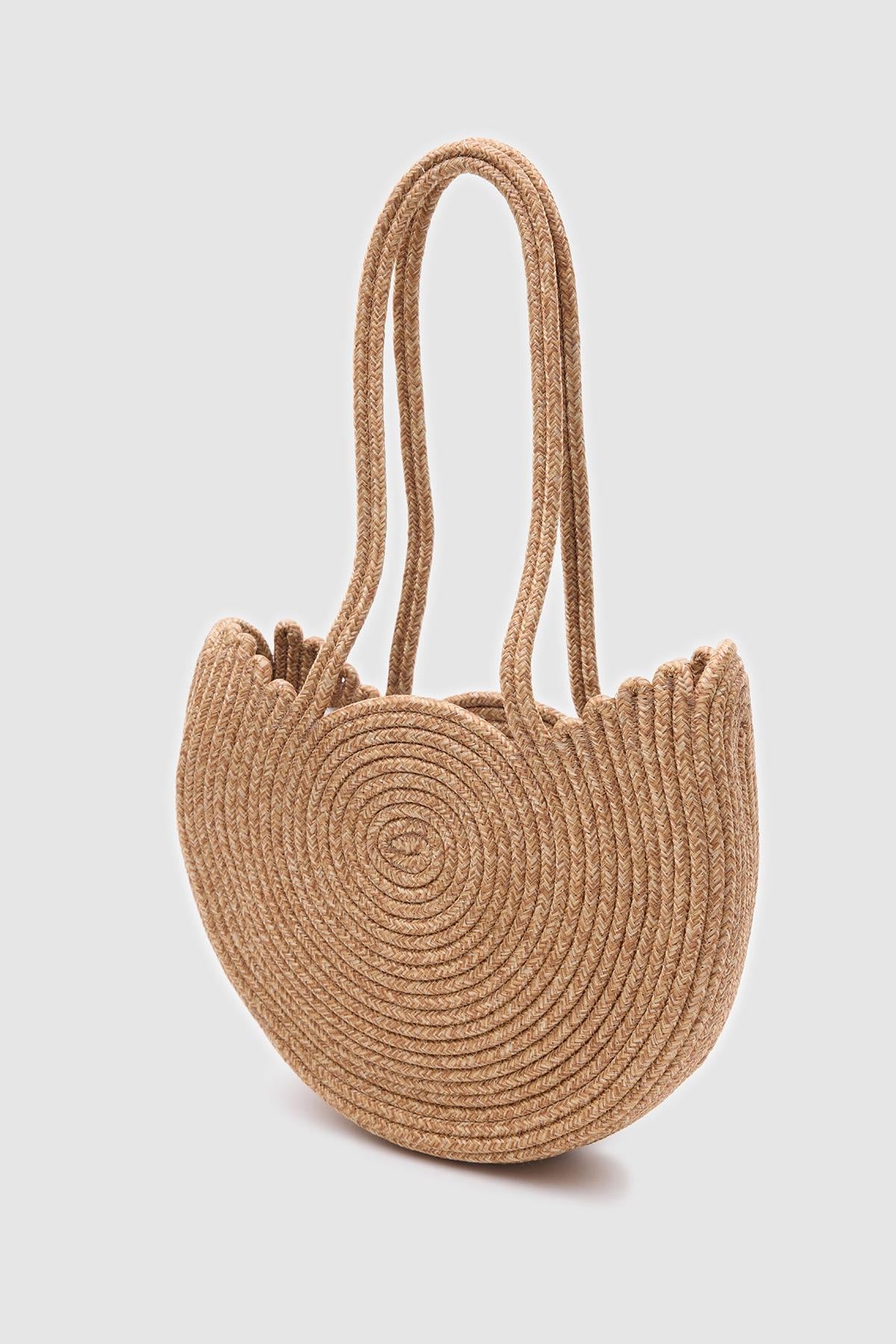 Najma Straw Shoulder Bag in taupe, view 3 – Nouva