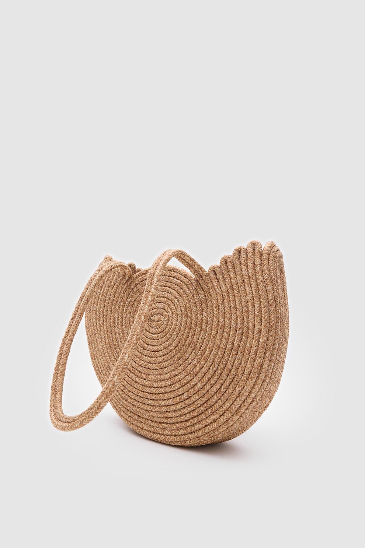Najma Straw Shoulder Bag in taupe, view 4 – Nouva