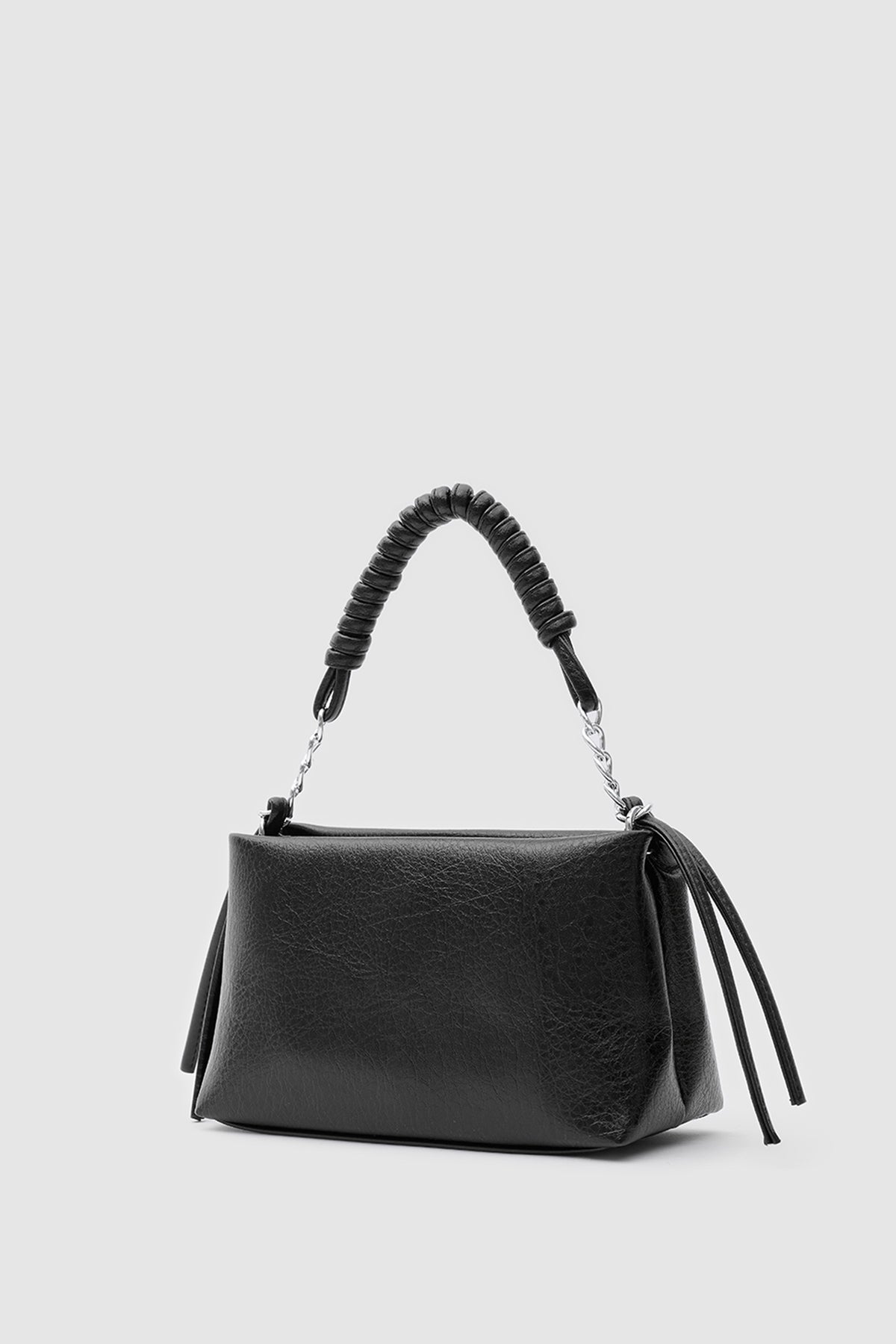 Shira Chain and Tassel Crossbody Bag in black, view 3 – Nouva