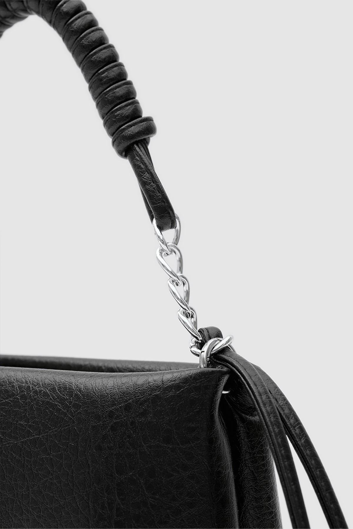Shira Chain and Tassel Crossbody Bag in black, view 5 – Nouva