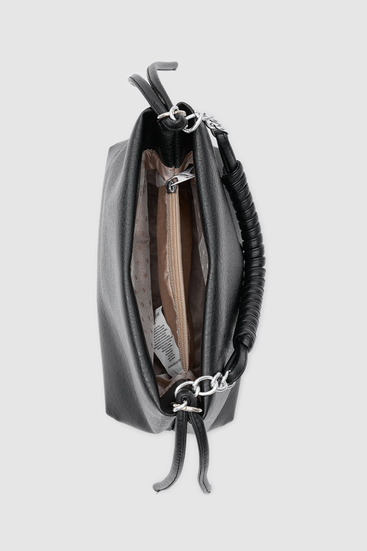 Shira Chain and Tassel Crossbody Bag in black, view 8 – Nouva