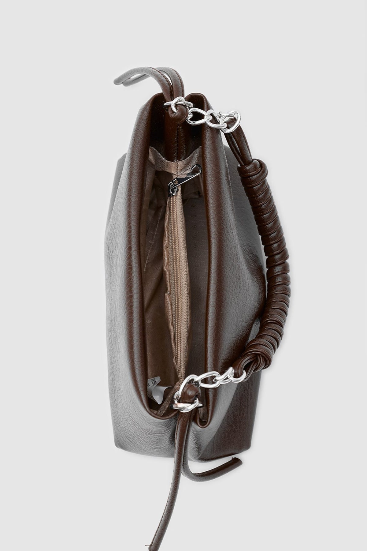 Shira Chain and Tassel Crossbody Bag in brown, view 7 – Nouva