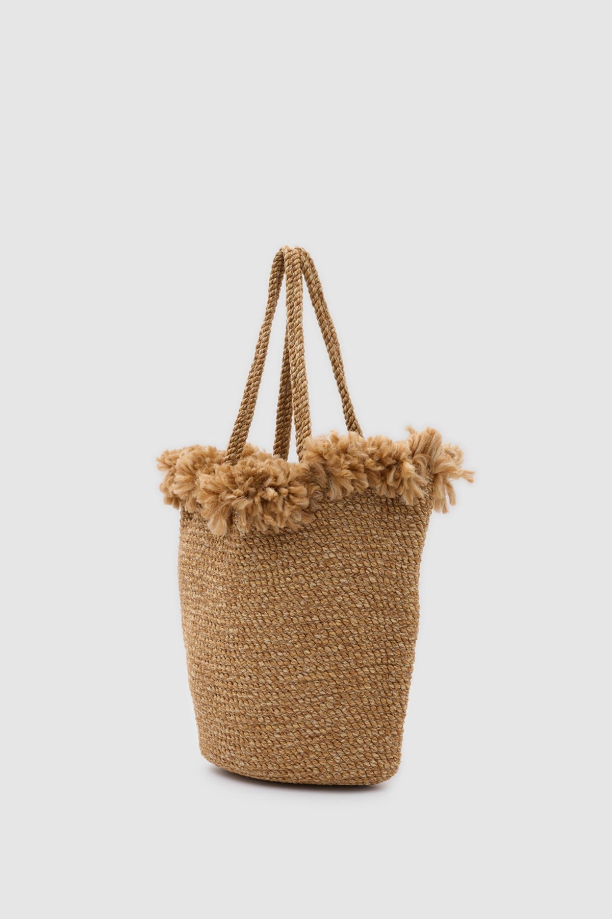 Suha Tasseled Straw Shoulder Bag in taupe, view 3 – Nouva
