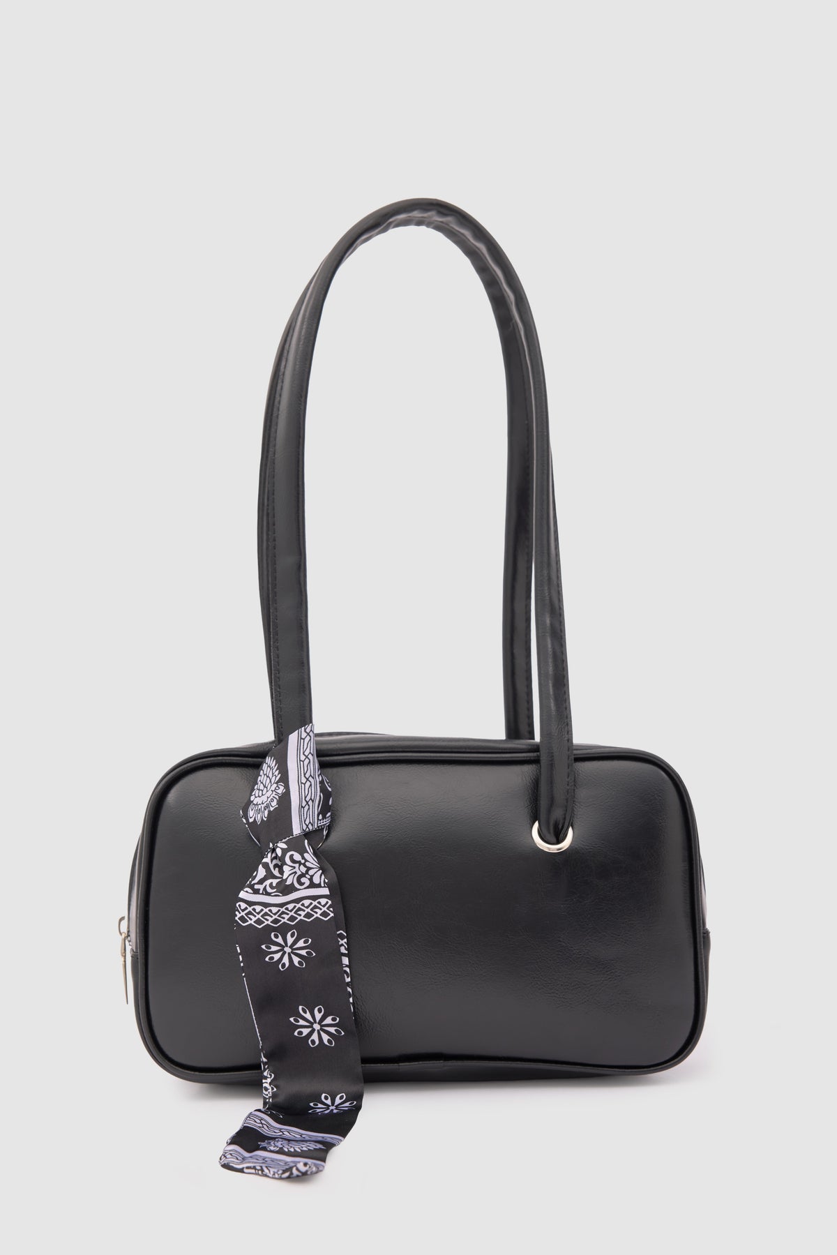 Thurayya Scarf-Detail Baguette Bag in black – women's baguette bag by Nouva