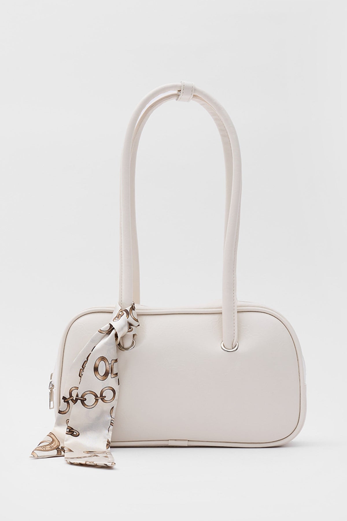 Thurayya Scarf-Detail Baguette Bag in cream – women's baguette bag by Nouva