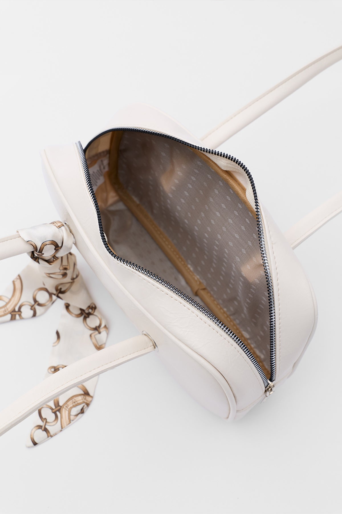 Thurayya Scarf-Detail Baguette Bag in cream, view 6 – Nouva