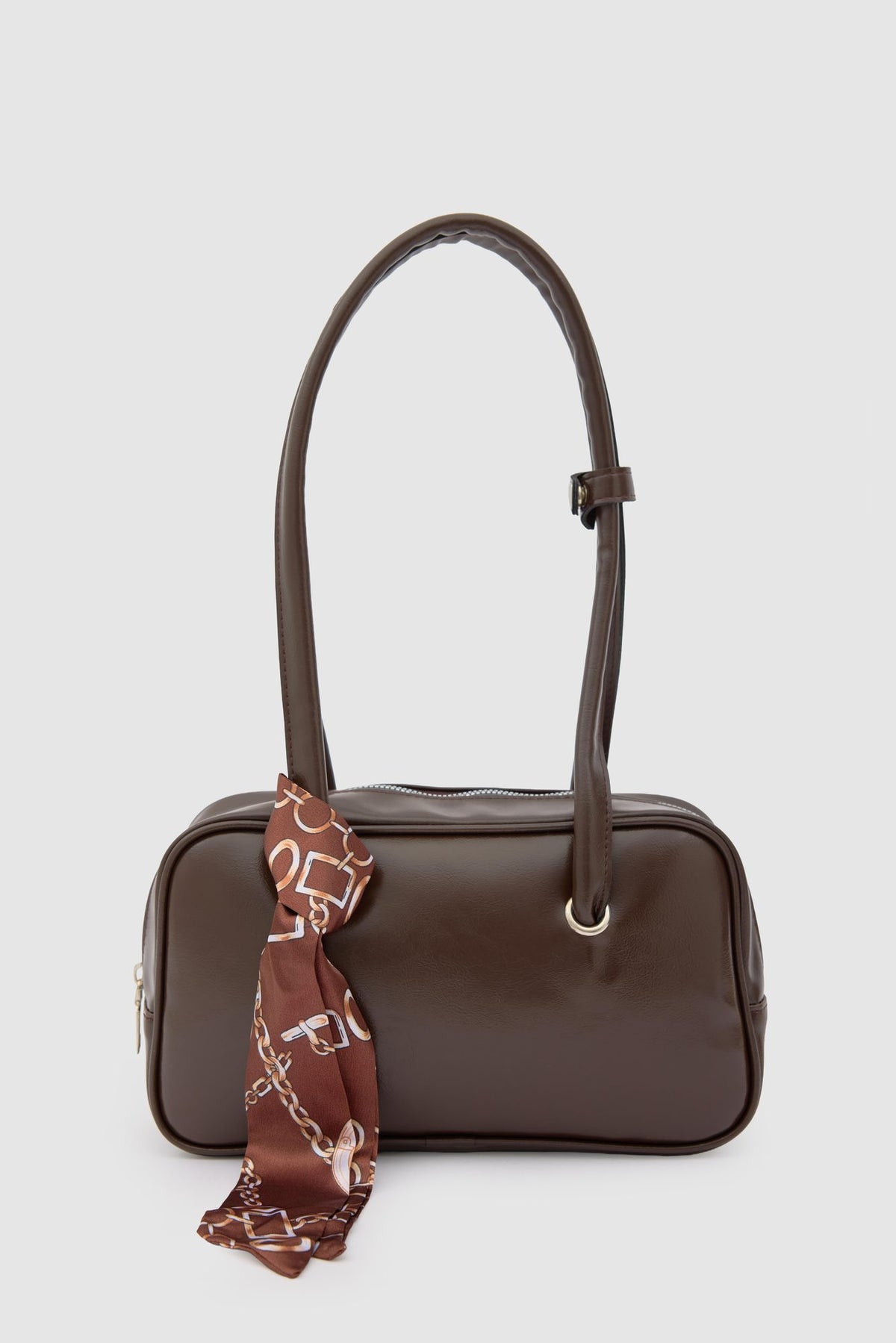 Thurayya Scarf-Detail Baguette Bag in espresso – women's baguette bag by Nouva