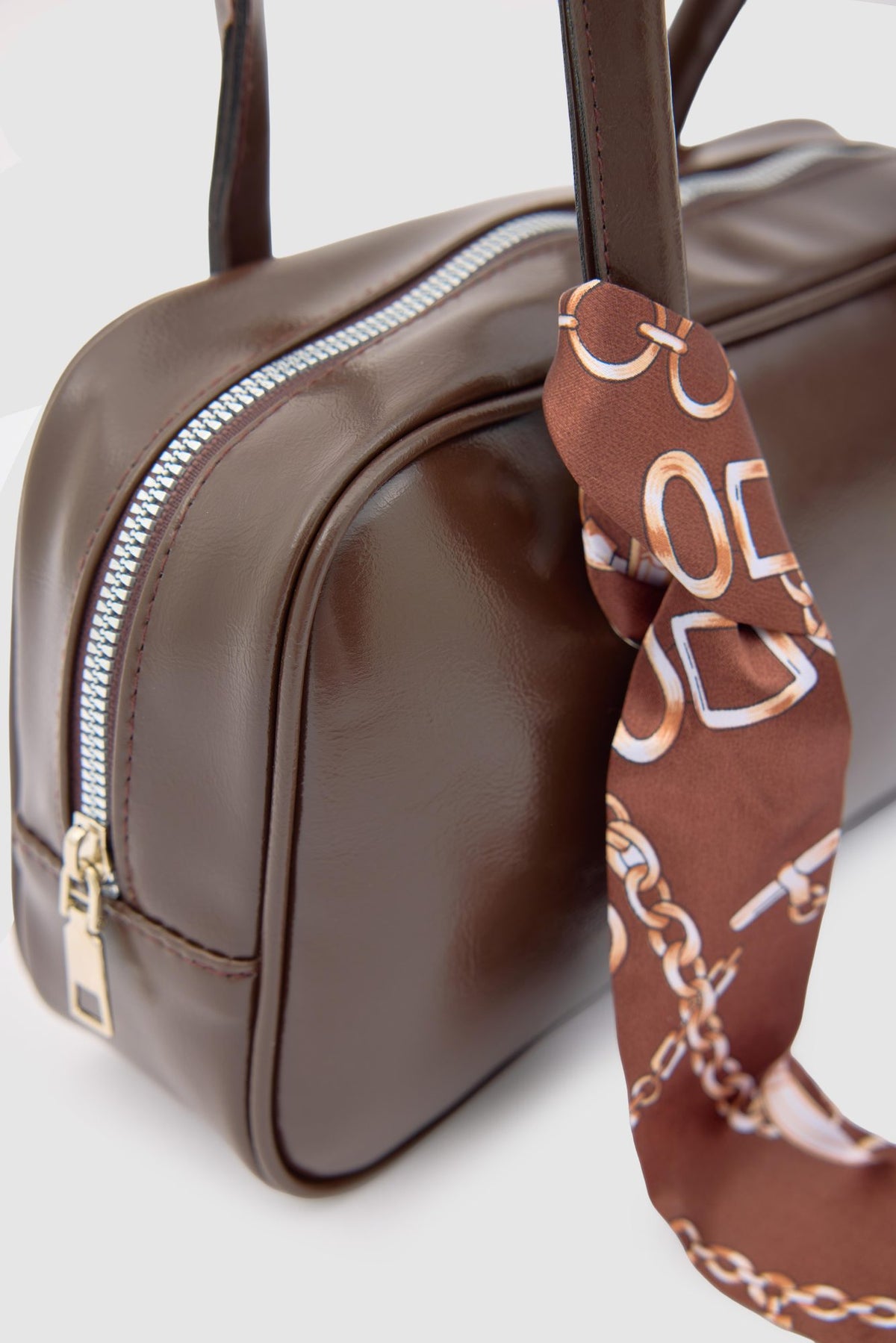Thurayya Scarf-Detail Baguette Bag in espresso, view 4 – Nouva
