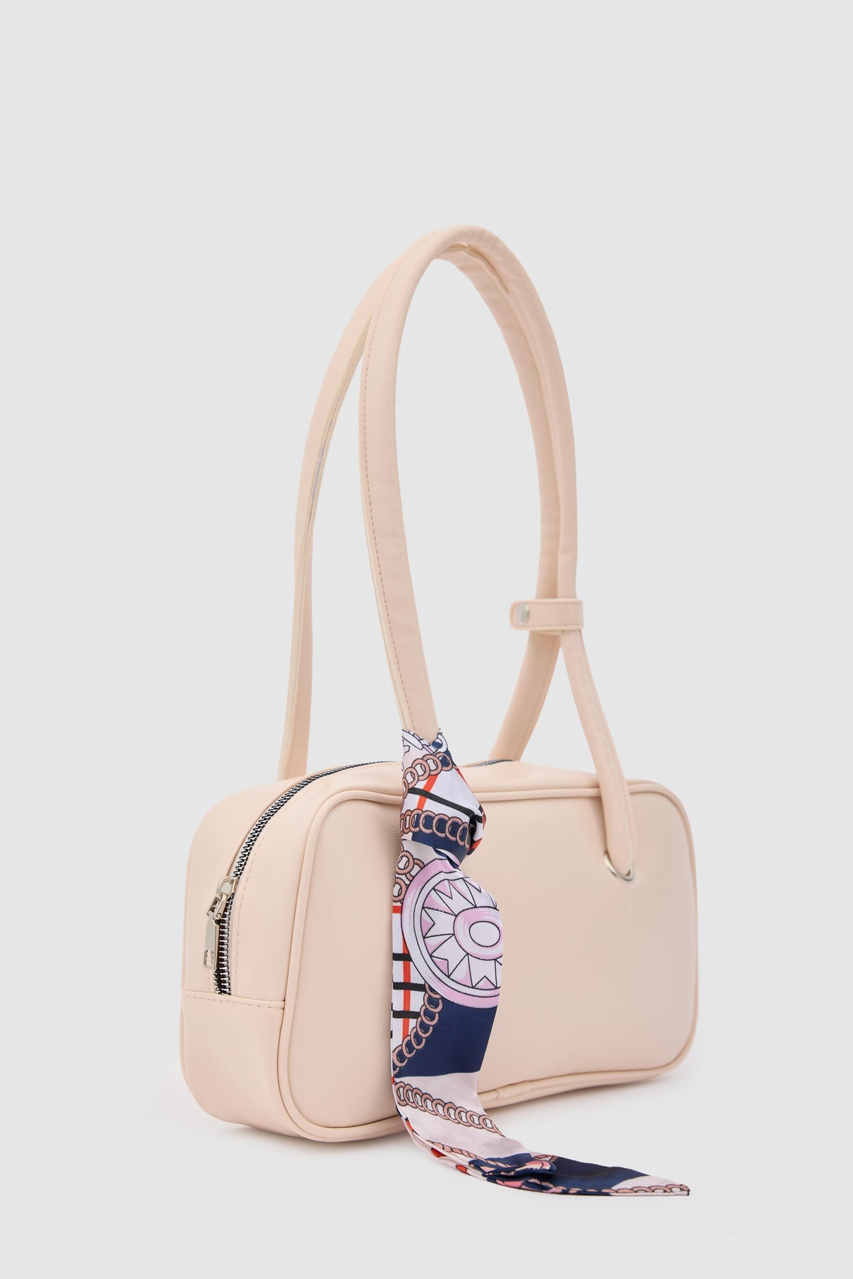 Thurayya Scarf-Detail Baguette Bag in powder pink, view 2 – Nouva