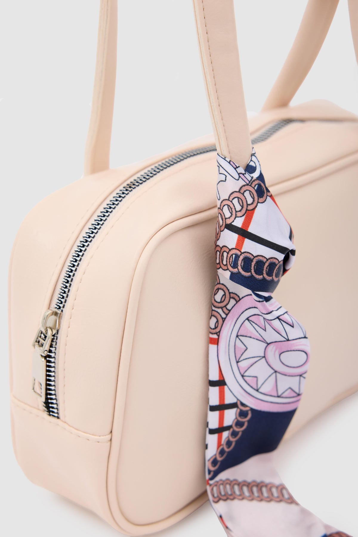 Thurayya Scarf-Detail Baguette Bag in powder pink, view 3 – Nouva