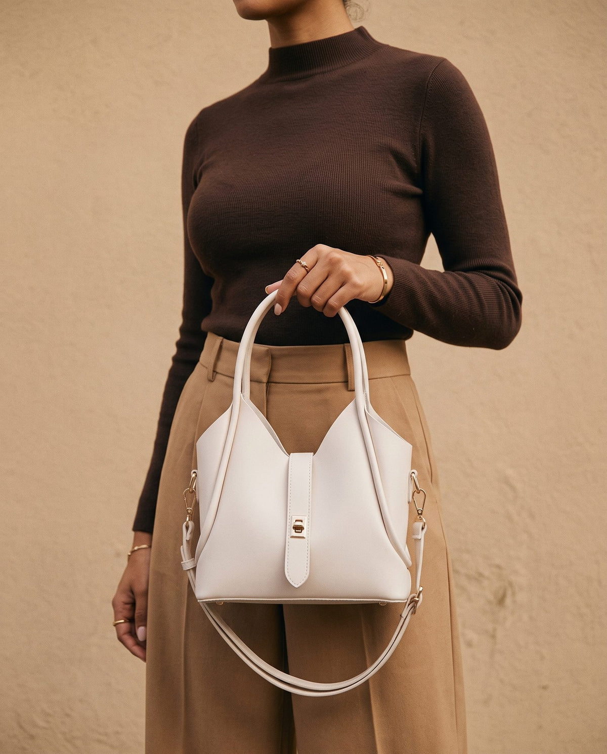Vega Top-Handle Crossbody Bag in cream, view 10 – Nouva