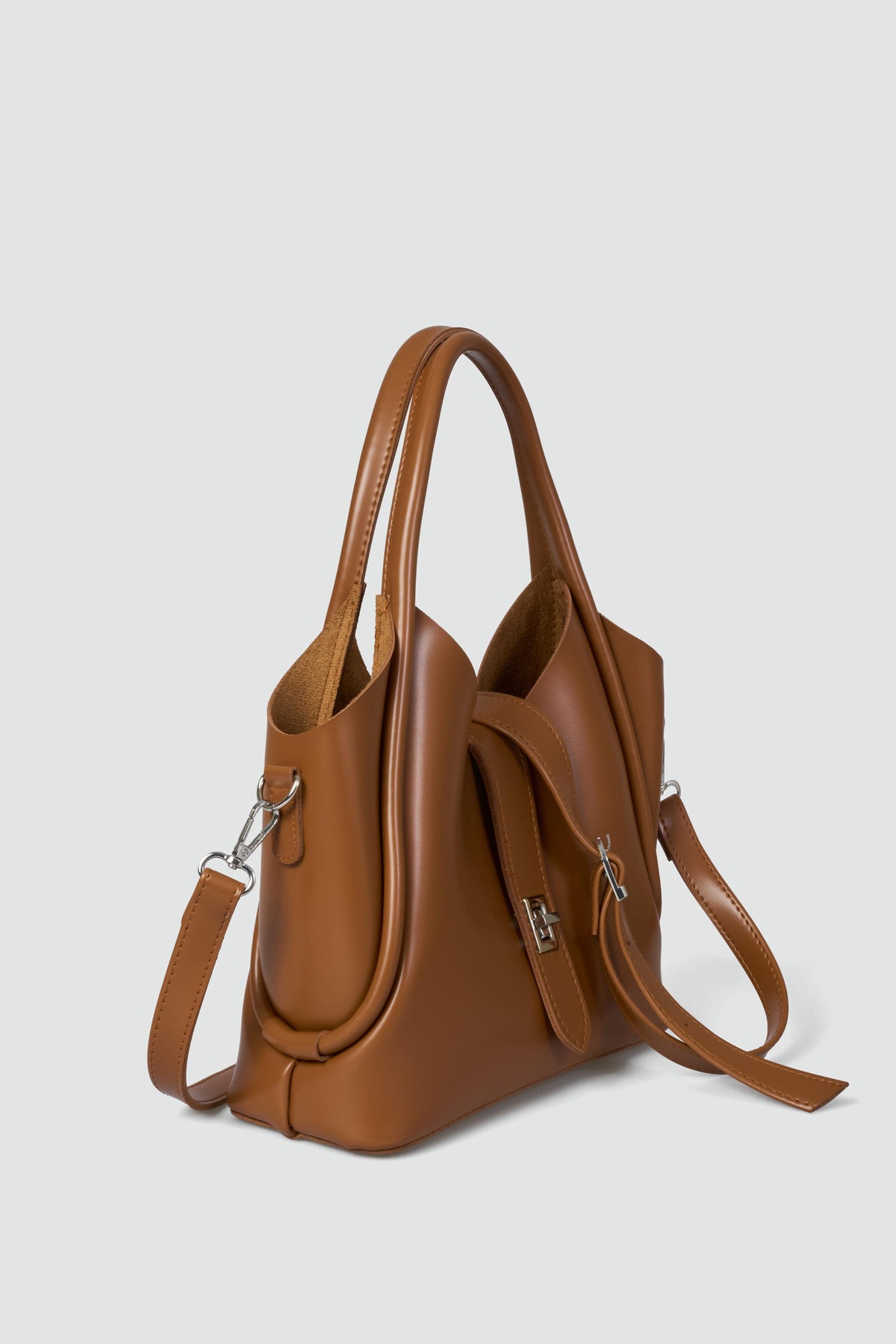 Vega Top-Handle Crossbody Bag in tan, view 3 – Nouva