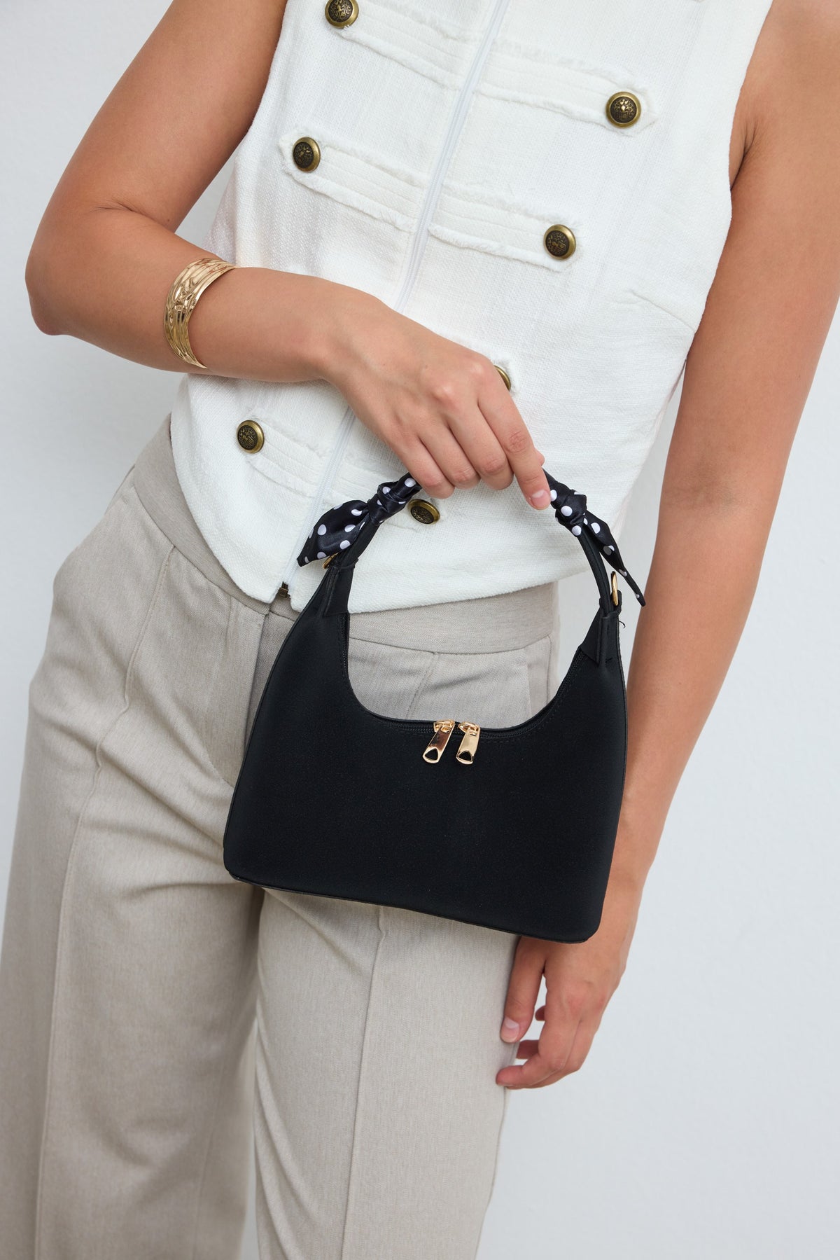 Zuhra Scarf-Detail Crossbody Bag in black, view 2 – Nouva